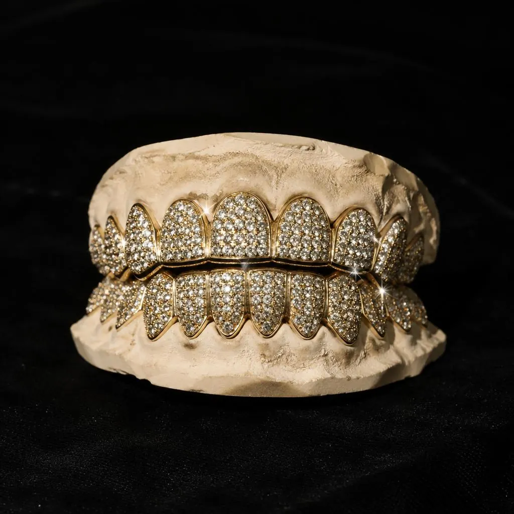 Grillz cravejados com pedras sobre molde de gesso